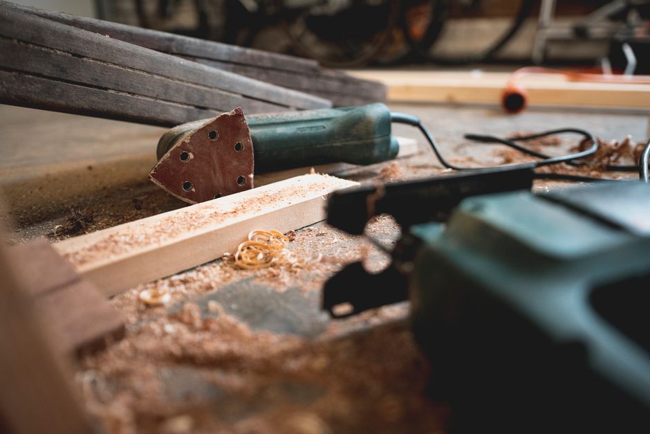 Close up of woodworking tools and bespoke furniture craftsmanship